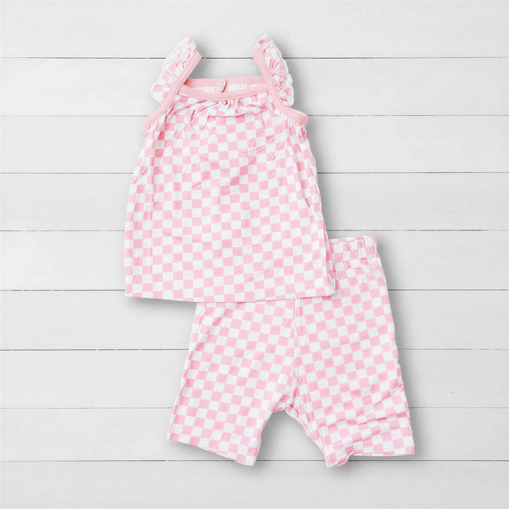 Bestaroo - Bamboo - Pink Checks Flutter Tank &amp; Shorts