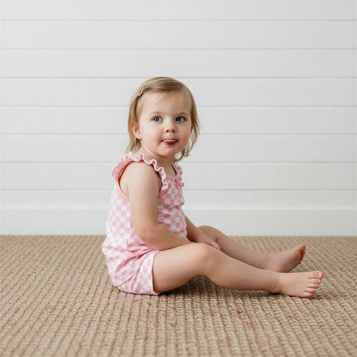 Bestaroo - Bamboo - Pink Checks Flutter Tank &amp; Shorts