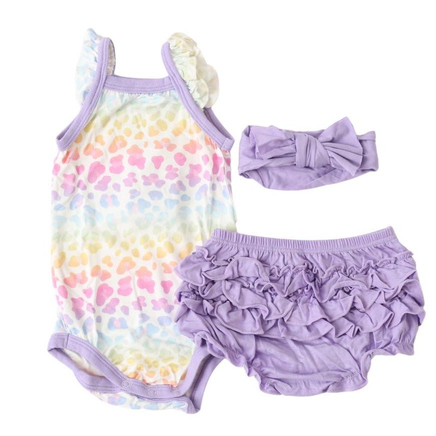 Bestaroo - Rainbow Leopard Ruffle Bloomer Set