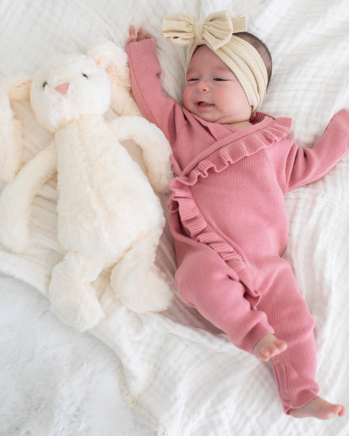 Bestaroo - Bamboo - Ruffle Knit Romper in Dusty Rose