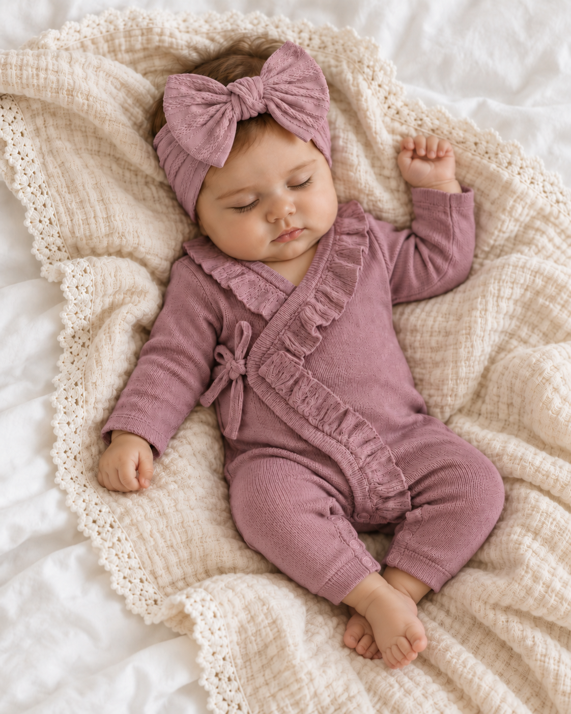 Bestaroo - Bamboo - Ruffle Knit Romper in Soft Plum