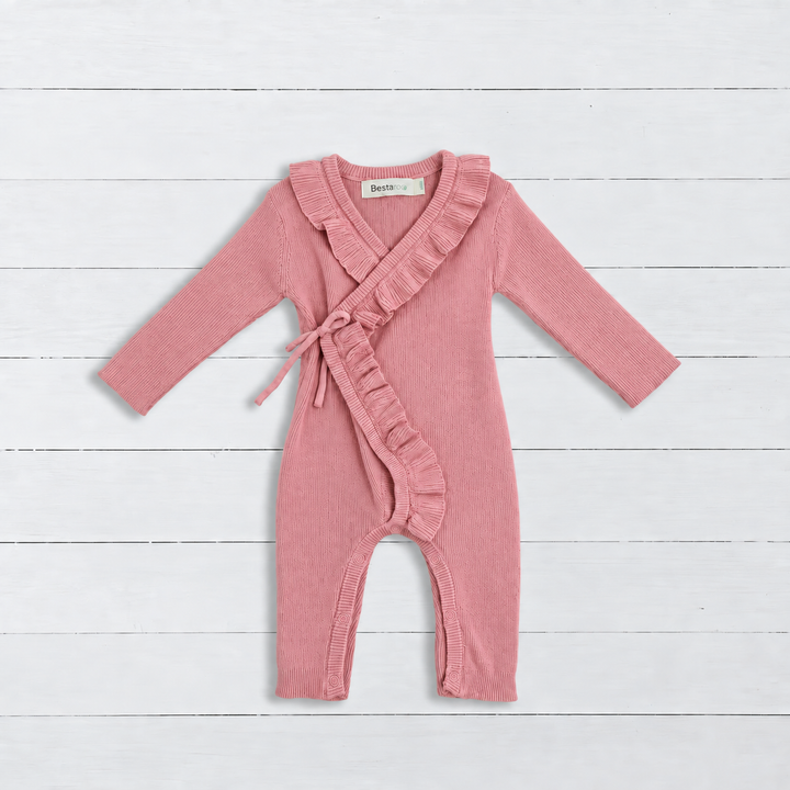 Ruffle Knit Romper in Dusty Rose