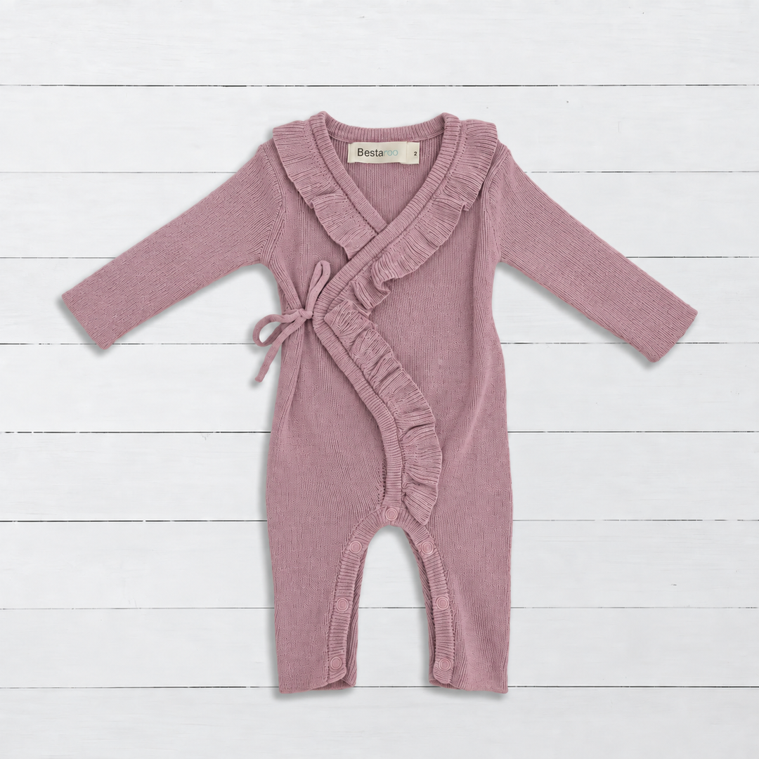 Ruffle Knit Romper in Soft Plum