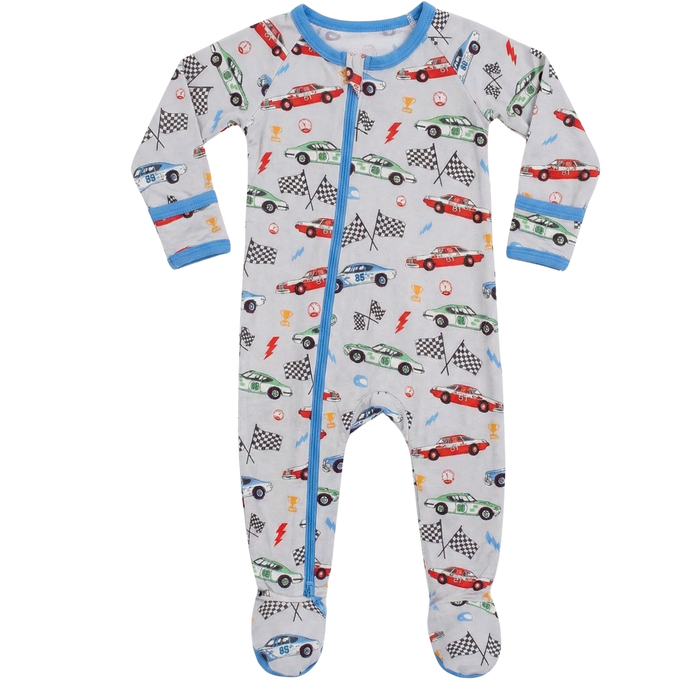 Baby onesie with car pattern on a white background