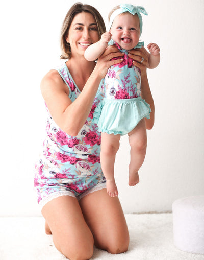 Floral Magenta Aqua Splash Women's Short Loungewear