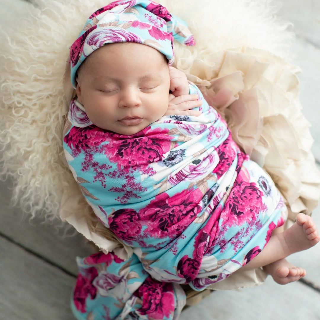 Bestaroo - Bamboo - Floral Magenta Aqua Splash Swaddle
