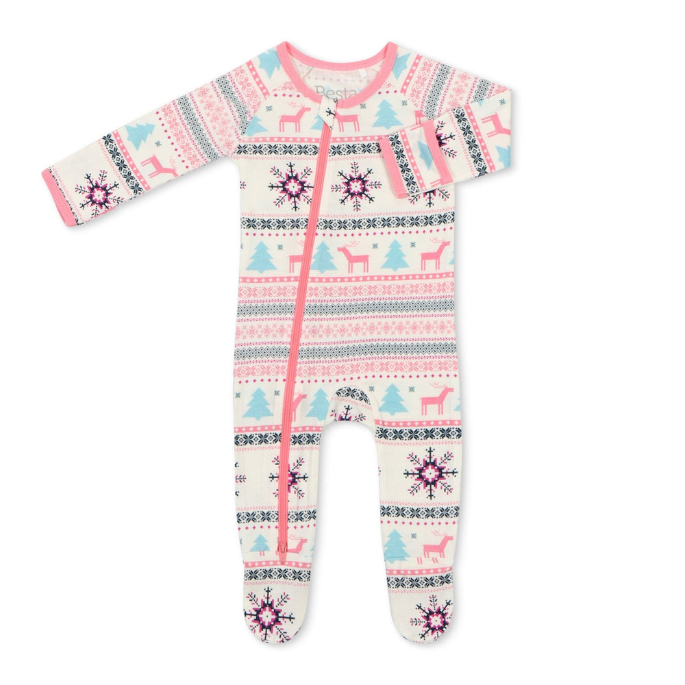 Bestaroo - Bamboo - Holiday Reindeer Pink Footie