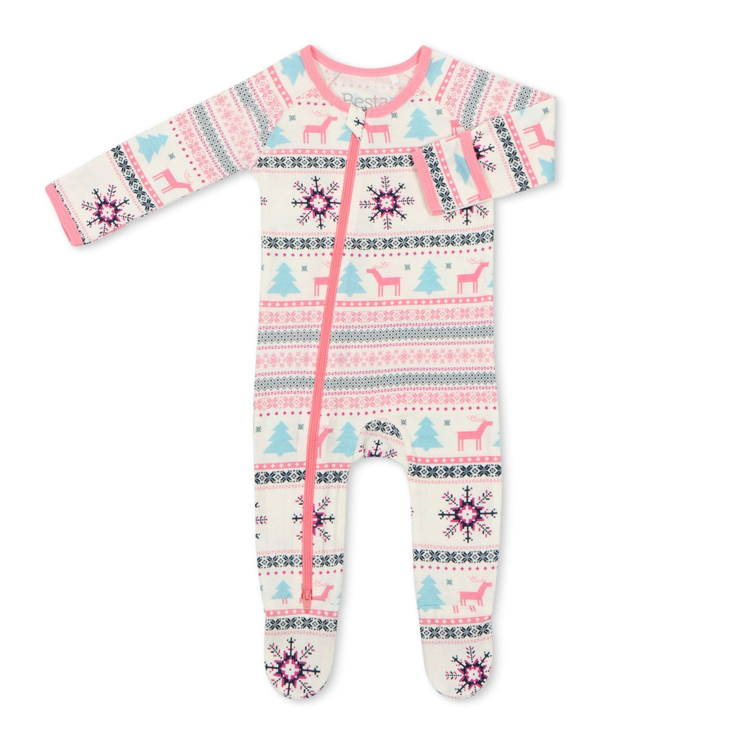 Bestaroo - Bamboo - Holiday Reindeer Pink Footie