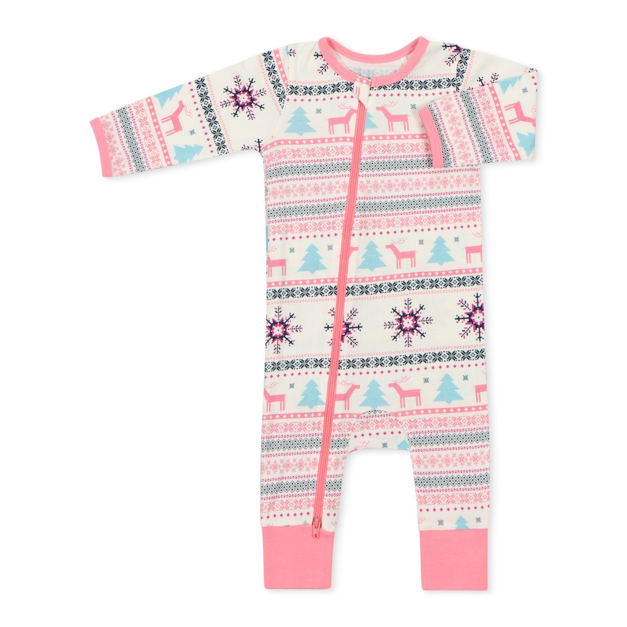 Bestaroo - Holiday Reindeers Pink Romper